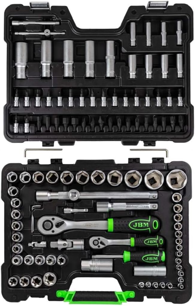 Jbm Refial 54037 Werkzeugkoffer Set Werkzeug mit 108 Teilen mit sechseckigen Stecknüssen satiniert