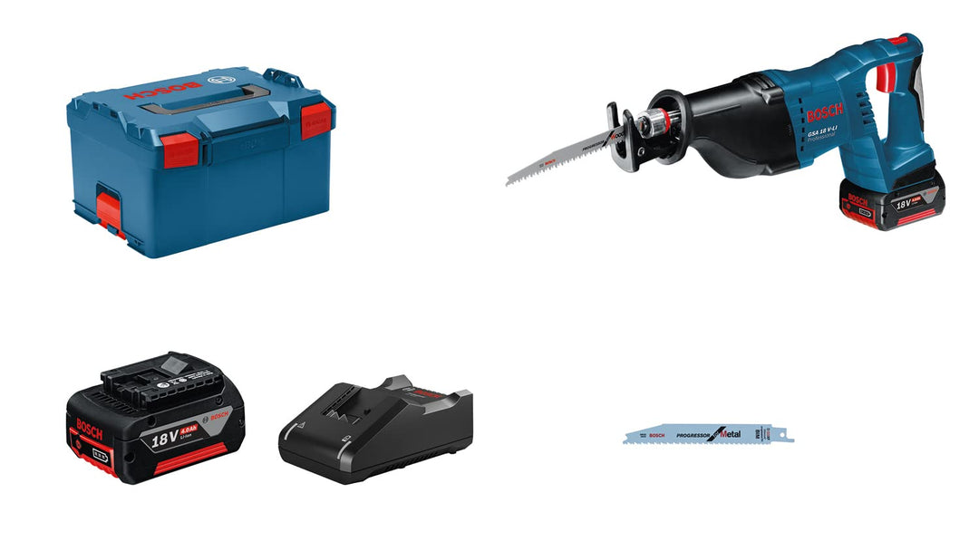 Bosch Professional GSA 18 V-LI Akku-Säbelsäge, 2x4,0 Ah Akku, 2 Sägeblätter, 18 V, L-Boxx