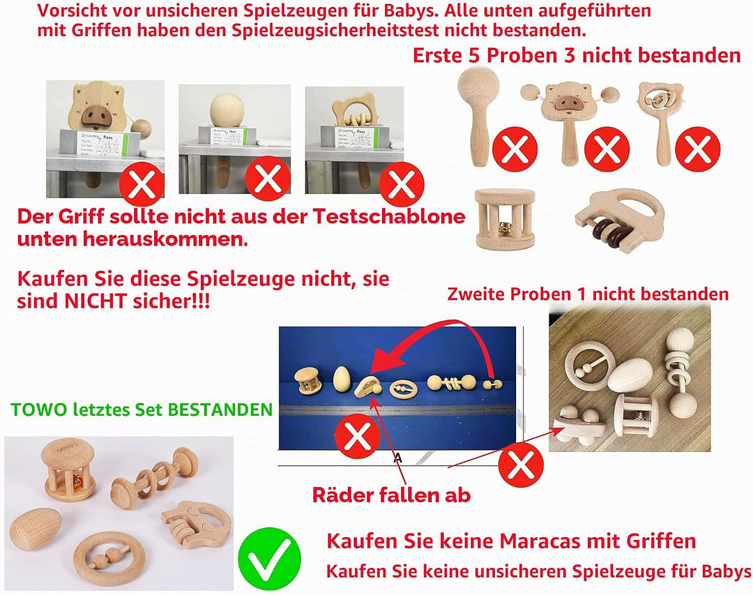 TOWO Holzrasseln Maracas Babyspielzeug 6 Monate - Bio-Öko Kleinkinder Greifen Zahnen Natürliches Mus