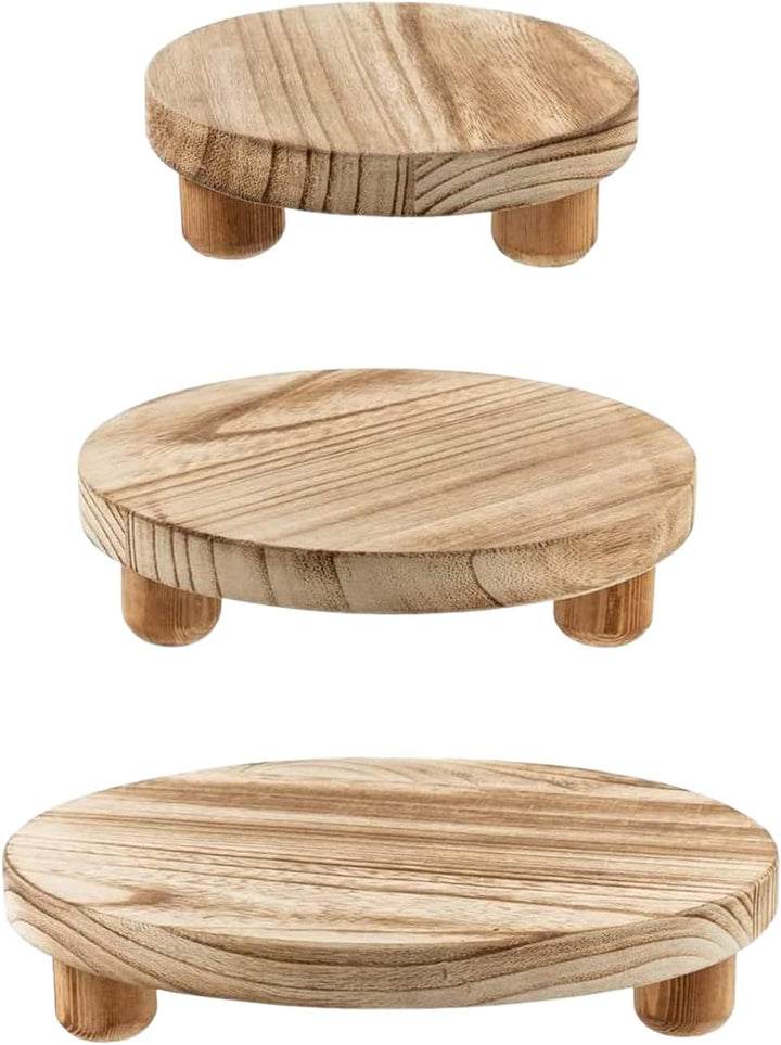 mumisuto Holz Blumenhocker,3 Stück Rund Holz-Topfpflanzenständer Blumenständer Hocker,Blumentopfstän
