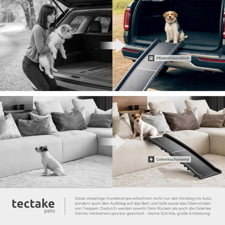 tectake® Hunderampe, klappbar und rutschfest, bis 90kg, Hunderampe Auto mit Kofferraumschutz, Hausti