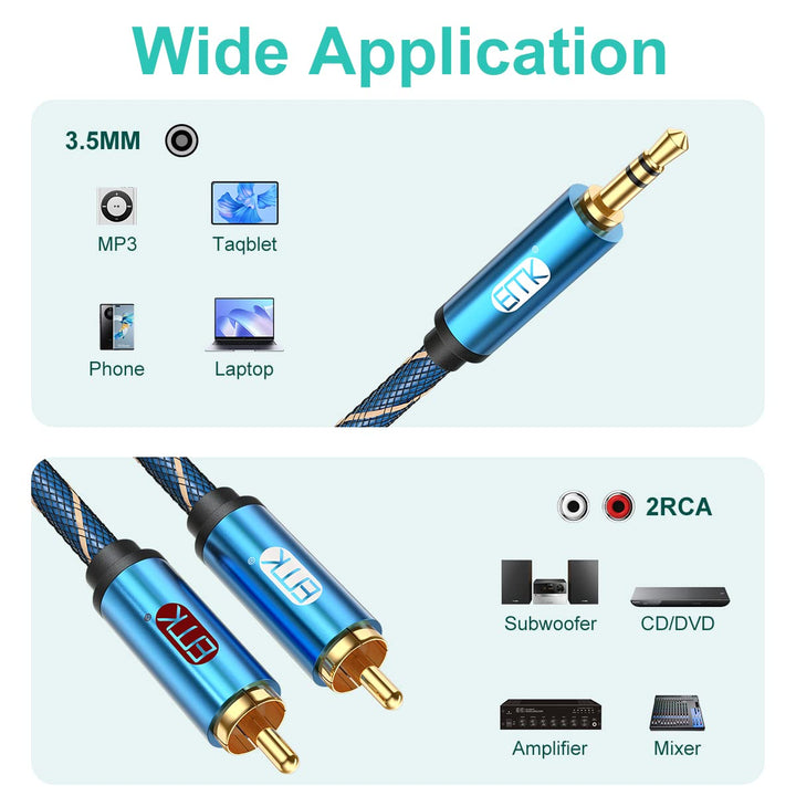 EMK Cinch Kabel, AUX 3,5mm klinke auf 2RCA Audiokabel Stereo Audio Y Geflochtener Nylon RCA Kabel Ja