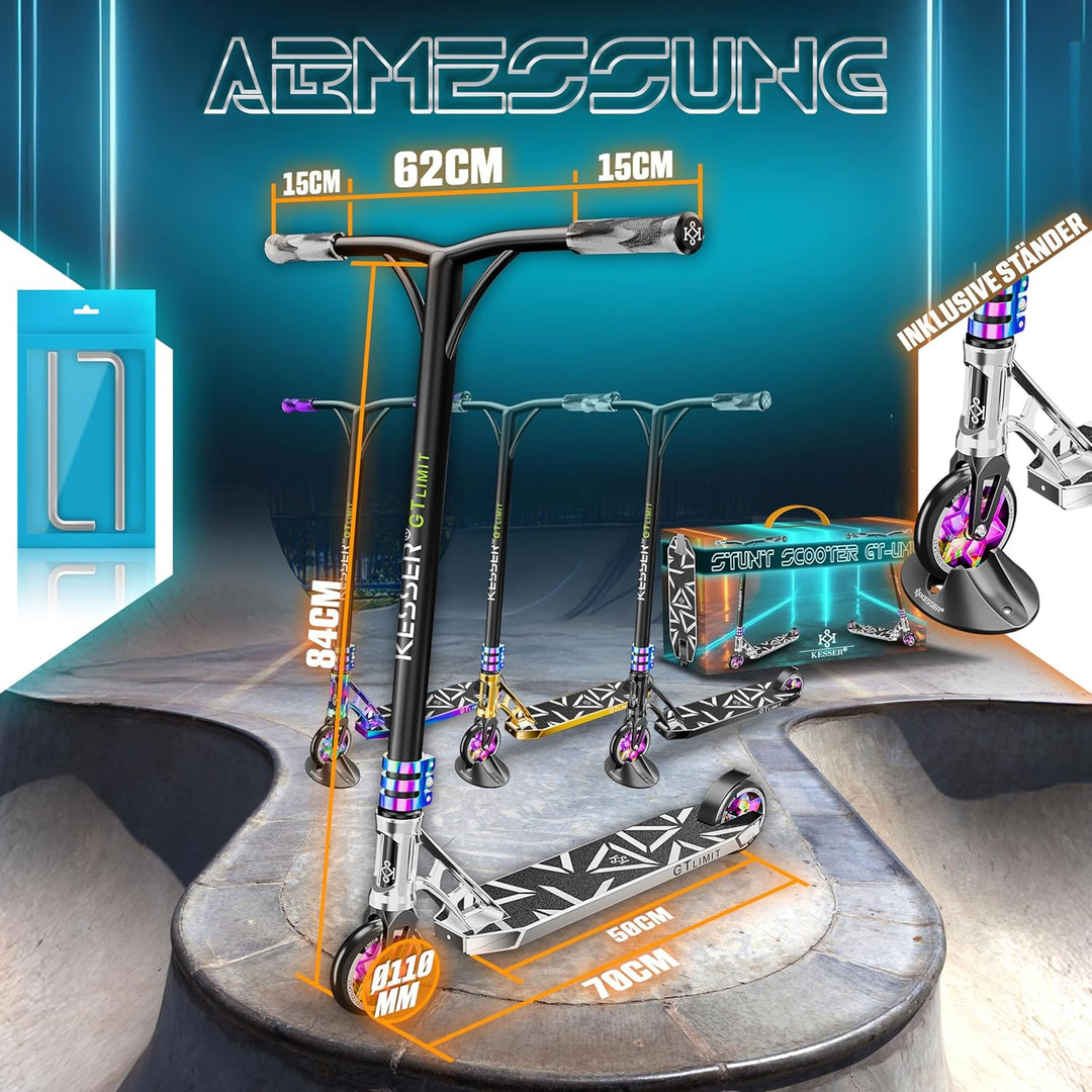 KESSER® Stunt Scooter GT-Limit 360° Lenkung Funscooter Stuntscooter mit Ständer ABEC 9 Kugellagern,