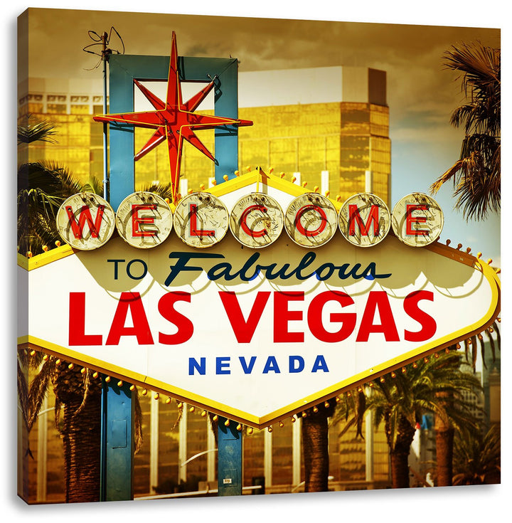 Pixxprint Las Vegas Ortseingangsschild als Leinwandbild/Grösse: 70x70 cm/Wandbild/Kunstdruck/fertig