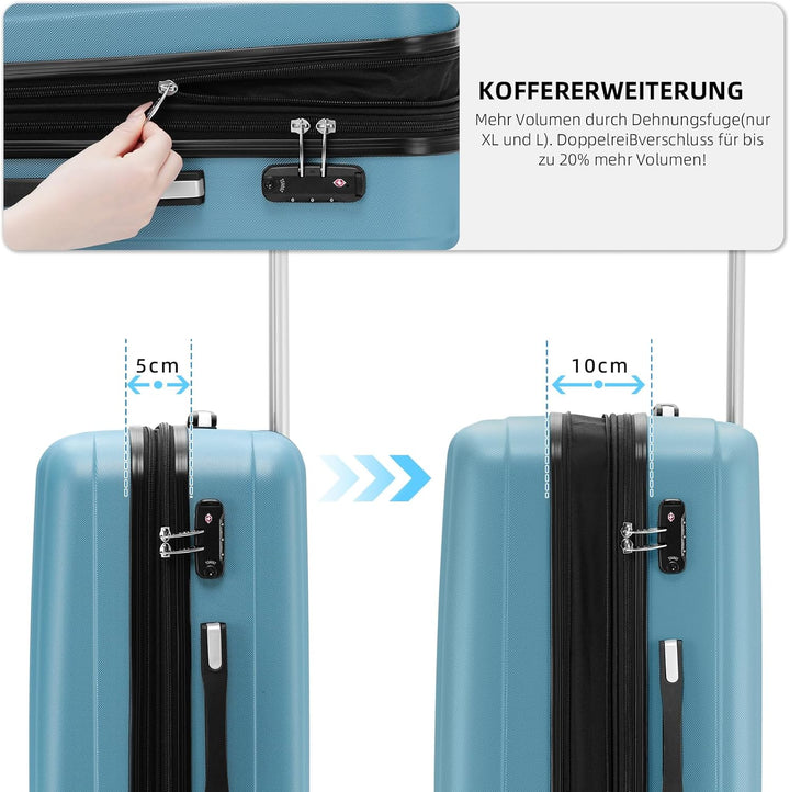 BEIBYE Reisekoffer Set 2080 – Trolley Koffer XL L M – TSA-Schloss, Zwillingsrollen, Hartschale, Hand
