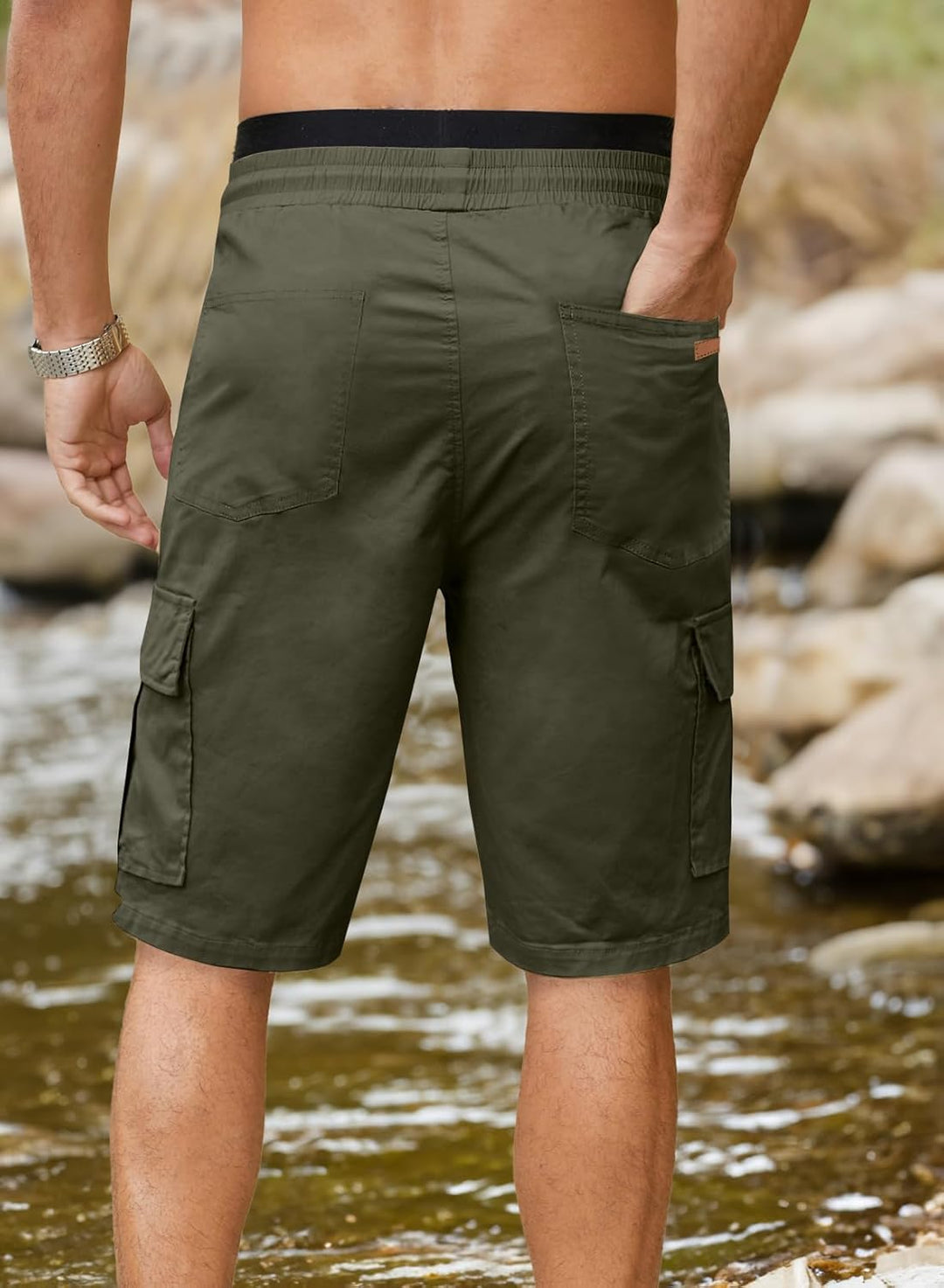 JMIERR Kurze Hosen Herren Baumwolle Cargo Shorts Herren Sommer Freizeithose mit Taschen L C Grün, L