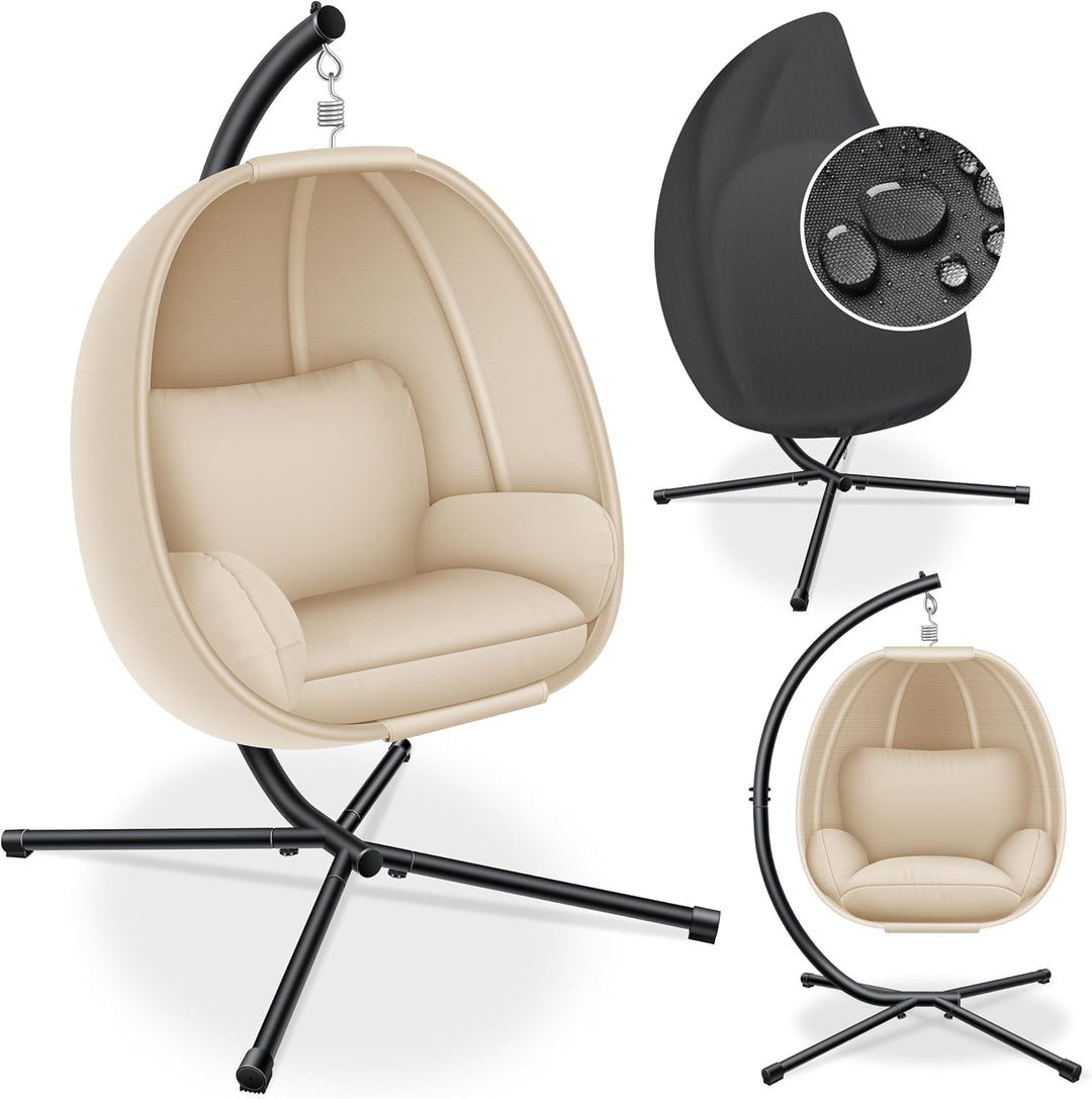 KESSER® Luxe Hängesessel mit Gestell + weiches Sitzkissen und Abdeckung, Seitenpolsterung, Rückenkis