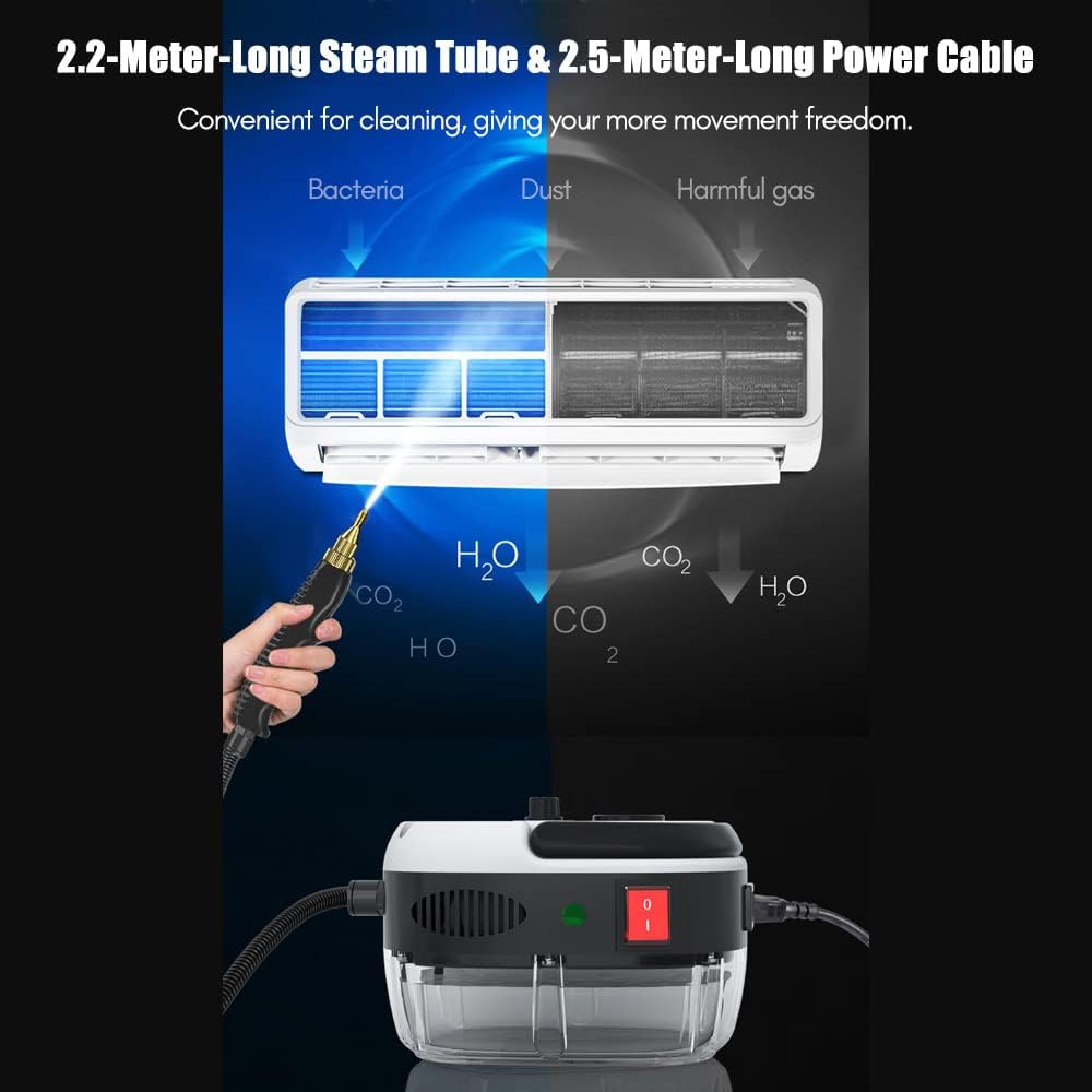 Decdeal Dampfreiniger Steamer,Dampfdruck: 3 bar,Mit 3 verschiedenen Bürstenköpfen,2500W,6 Geschwindi