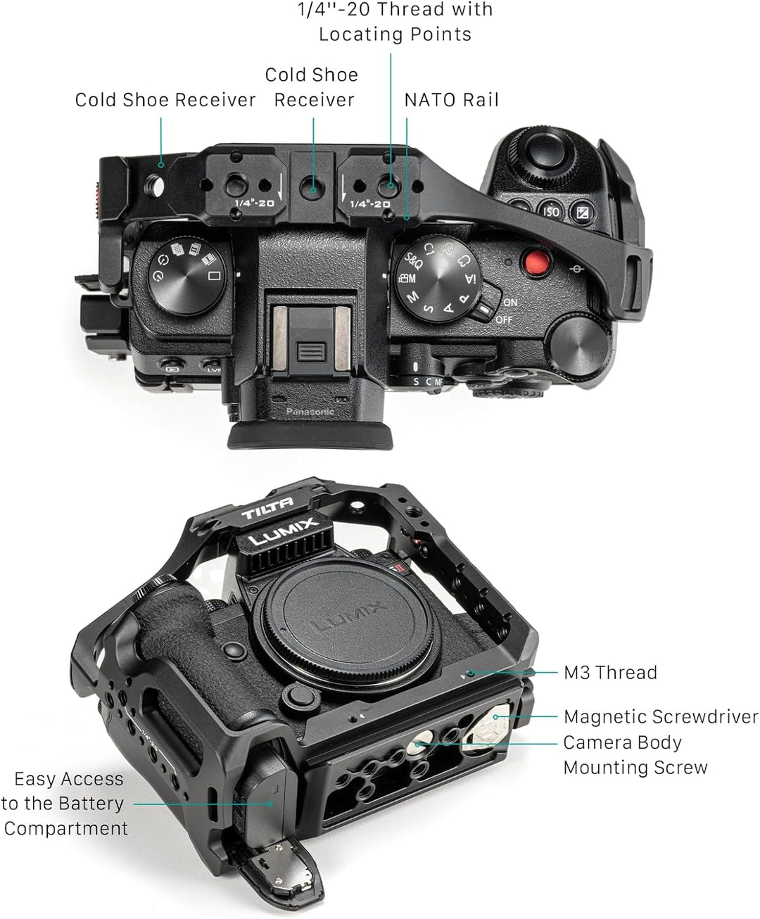 Tilta Full Camera Cage Kompatibel mit Lumix S5 II/S5 IIX/G9 II mit HDMI USB-C Kabelklemme - Schwarz