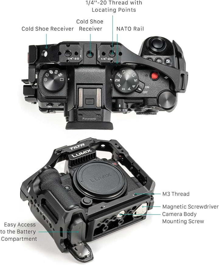 Tilta Full Camera Cage Kompatibel mit Lumix S5 II/S5 IIX/G9 II mit HDMI USB-C Kabelklemme - Schwarz