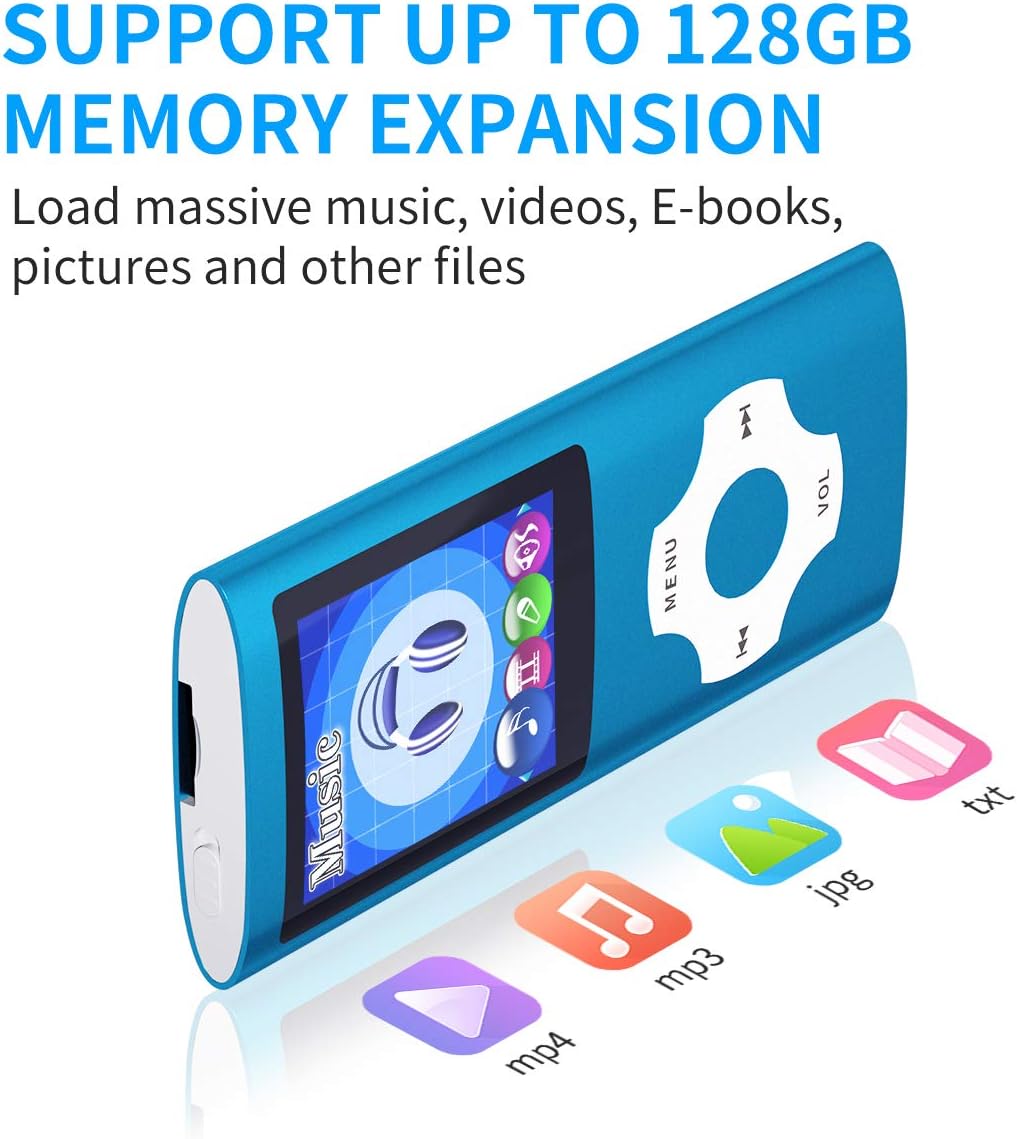 MYMAHDI Bluetooth 5.0 MP3/MP4-Player mit 32 GB Speicherkarte, 1,8 Zoll LCD-Bildschirm, unterstützt b