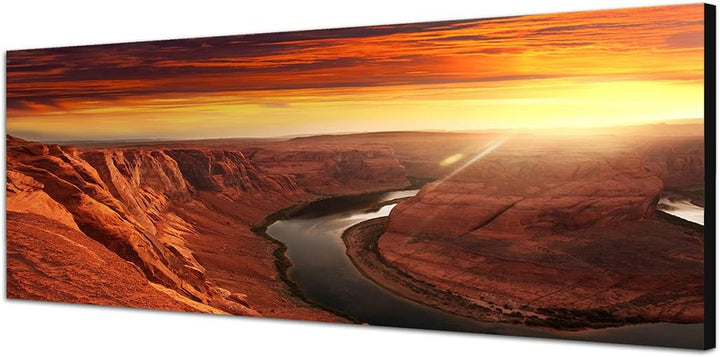 Paul Sinus Art Panoramabild auf Leinwand und Keilrahmen 150x50cm Arizona Felsen Fluss Sonnenuntergan