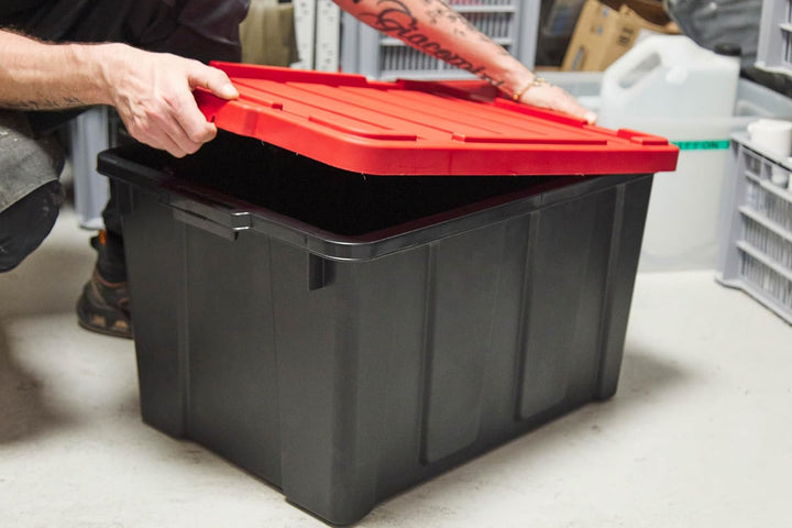 Iris Ohyama Heavy Duty Organisation Boxes, 68L, 4er-Set, Rot, Gross, Robust, Stapelbar, Aufbewahrung