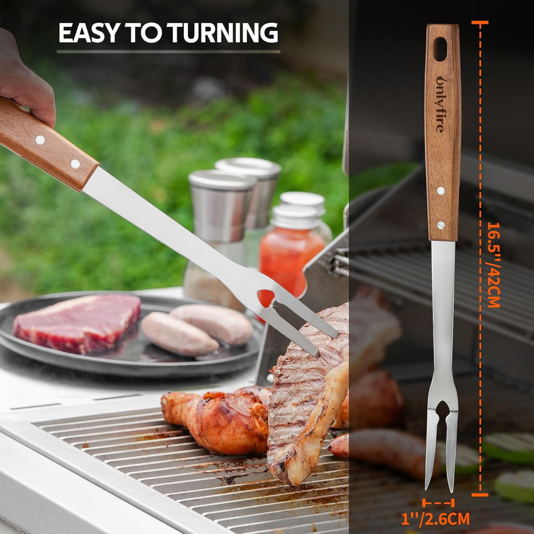 onlyfire BBQ Grillbesteck Set, Enthält Grillzange, Grillwender, Fleischgabel und Grillhandschuhe, Ed