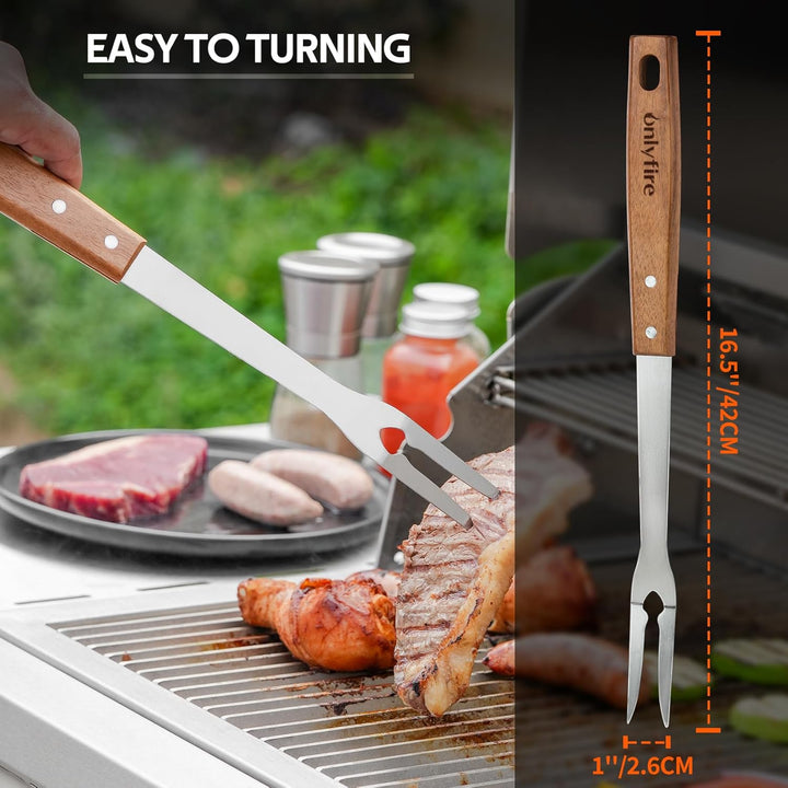 onlyfire BBQ Grillbesteck Set, Enthält Grillzange, Grillwender, Fleischgabel und Grillhandschuhe, Ed