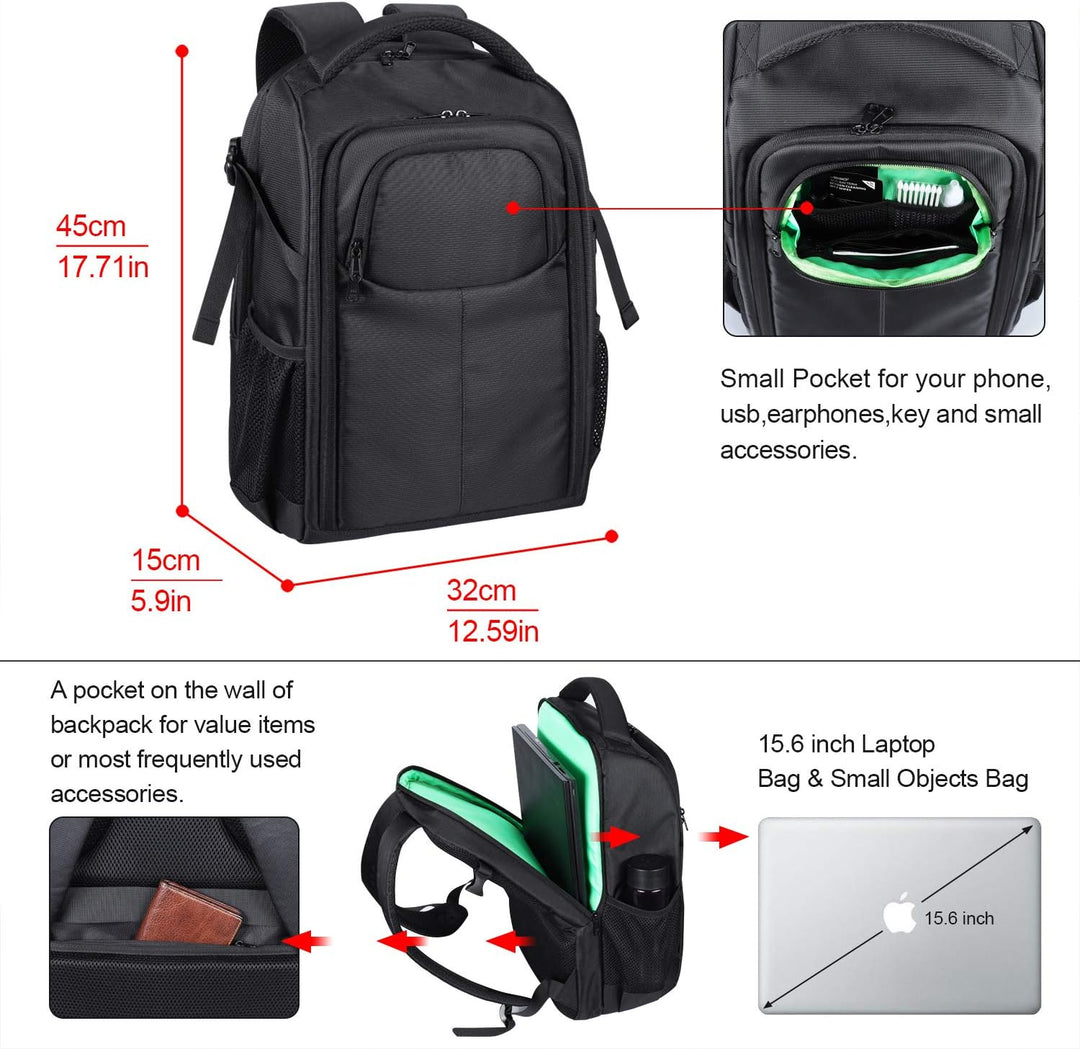 BERTASCHE Kamerarucksack DSLR SLR Wasserdicht Fotorucksack mit 15,6 Zoll Laptopfach Gross Kameratasc