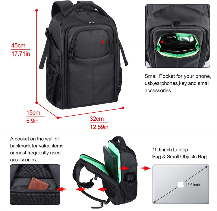 BERTASCHE Kamerarucksack DSLR SLR Wasserdicht Fotorucksack mit 15,6 Zoll Laptopfach Gross Kameratasc