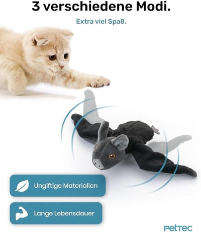 PetTec - Plush Toy Fledermaus Katzenspielzeug interaktiv zur Selbstbeschäftigung - Plüschtier Katze