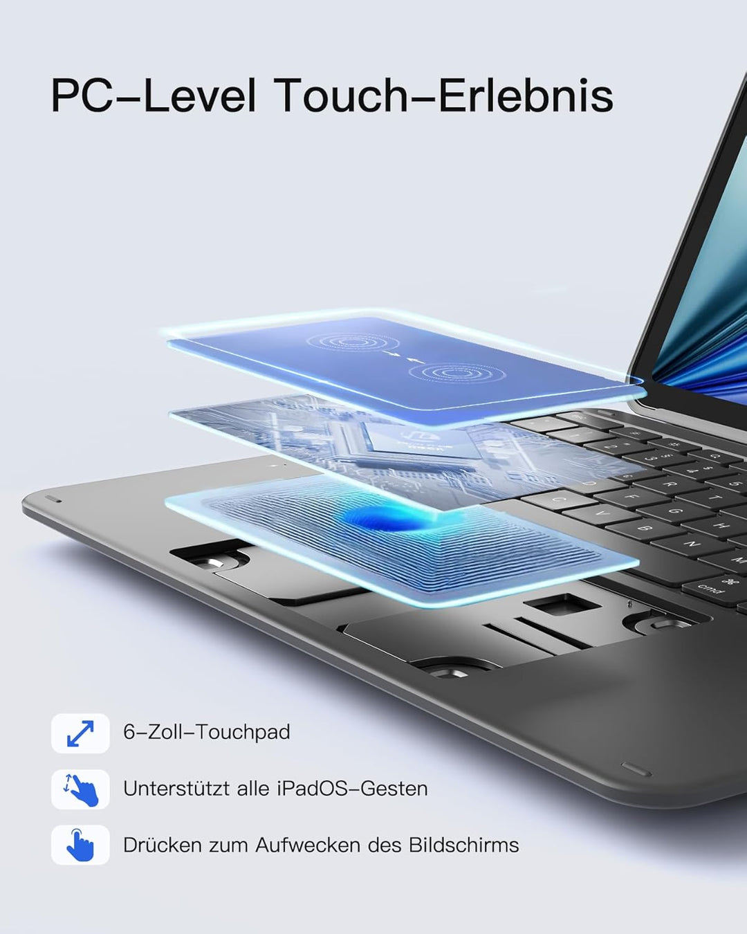 Inateck Tastatur Hülle Kompatibel mit iPad Pro 13 2025/2024(M5/M4),6.0 Zoll Grosses Trackpad,Abnehmb