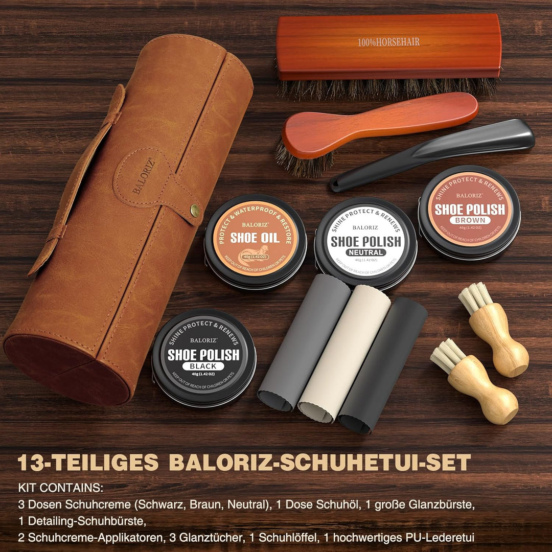 Schuhcreme & Pflegeset, Schuhputzset für Leder mit Schuhbürsten, Schuhcreme für Lederstiefel, Schuhp