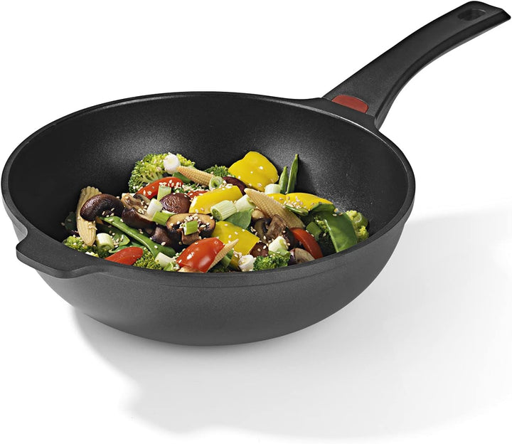 N8WERK Aluguss-Wokpfanne in der Midnight Edition 28 cm | Heat Indicator Farbwechsel-Temperaturanzeig