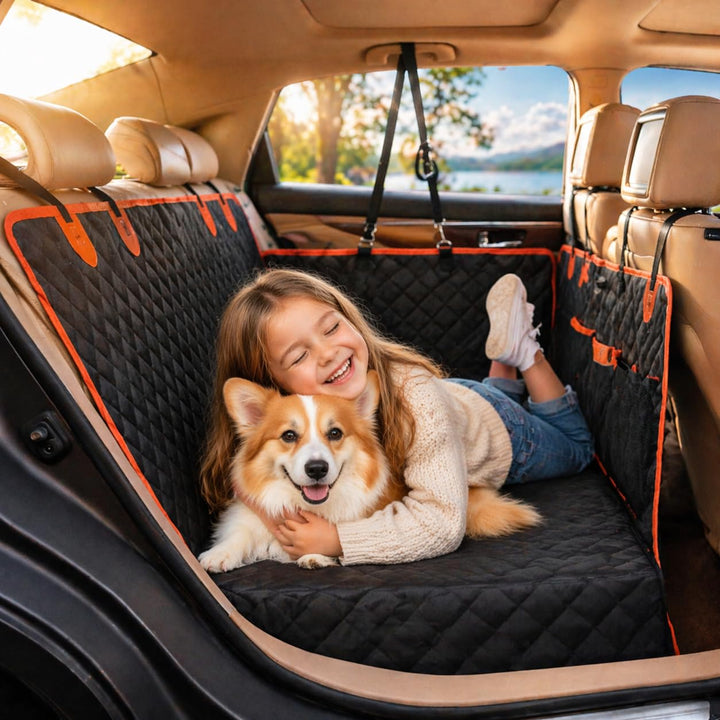 Hundedecke Auto Rückbank Fester Boden(131.8*62.99cm), [Breitere Grösse & Metallclip] Kofferraumschut