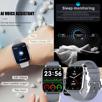 Smartwatch Damen mit Telefonfunktion, 1,8 Zoll HD Touchscreen Armbanduhr Pulsuhr mit 123 Sportmodi S