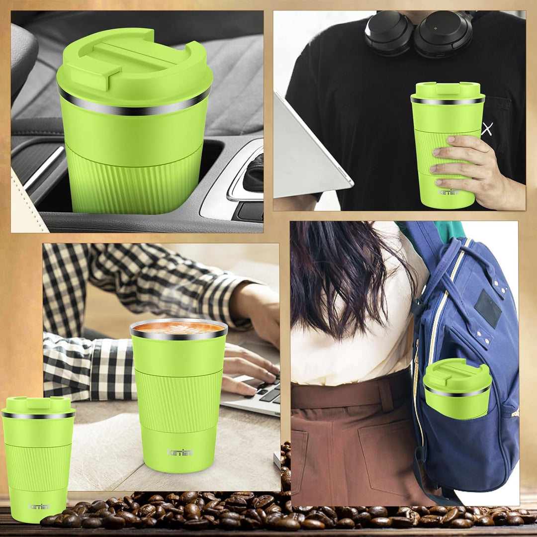 KETIEE Kaffeebecher to go,380ml Thermobecher Kaffee-to-go,Kaffeebecher Thermo,Doppelwandig Reisebech