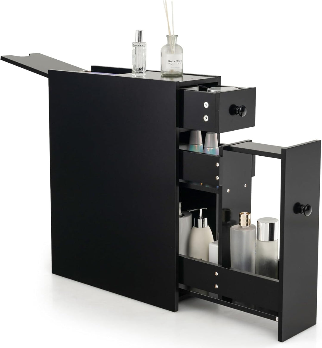 COSTWAY Nischenregal mit Schubladen, schmaler Nischenschrank aus Holz, Badschrank, Badregal, Seitens