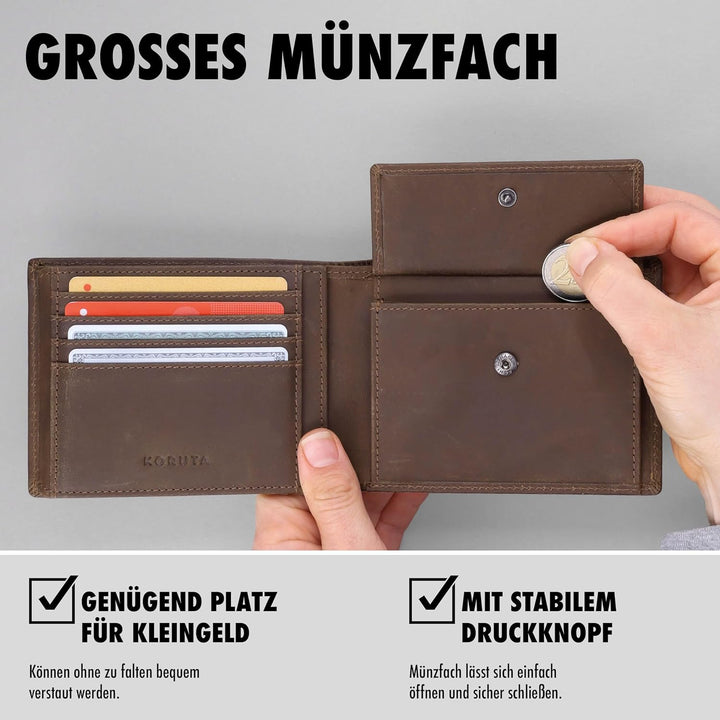 Geldbörse Herren Leder Braun mit RFID Schutz I Echtleder Portemonnaie Gross I 13 Fächer I Geldbeutel