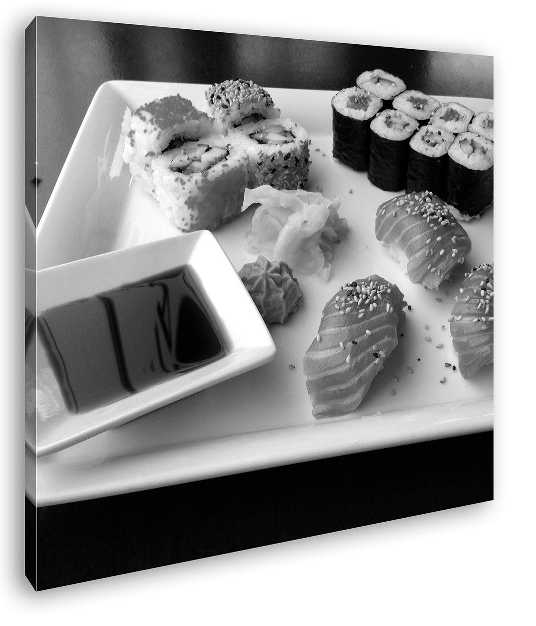 deyoli köstliches Sushi mit Sojasosse im Format: 60x60 Effekt: Schwarz&Weiss als Leinwandbild, Motiv