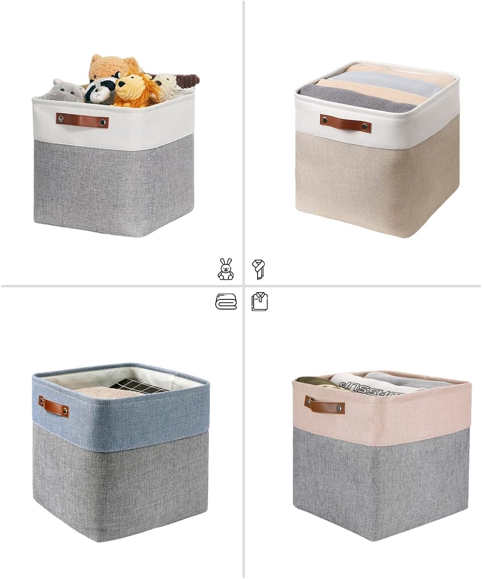 Mangata Stoff Aufbewahrungsboxen 4er set, 33x38x33cm Grosser Aufbewahrungskorb für Schlafzimmer, Bas