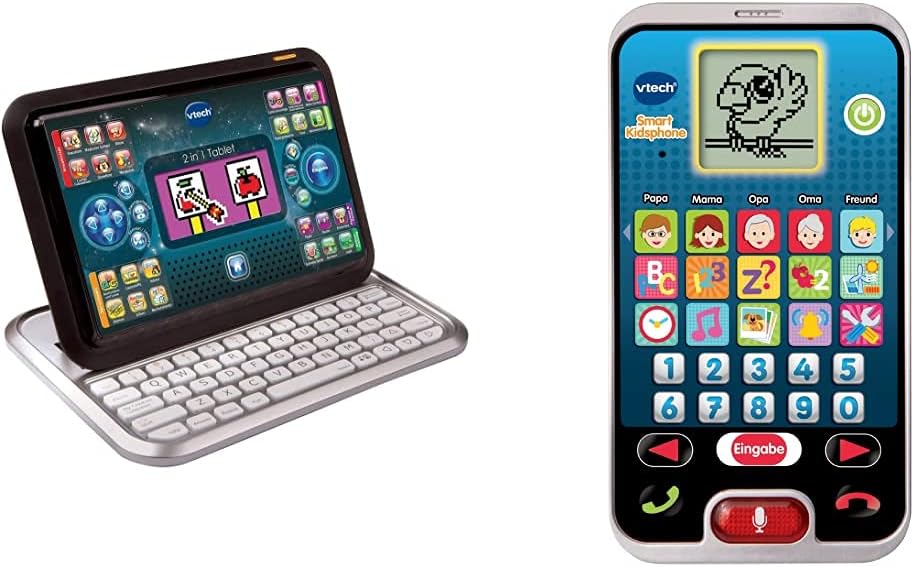 Vtech 80-155504 Tablet 2-in-1, White/Black & 80-139304 - Smart Kid's Phone weiss/black Bundle mit Sm