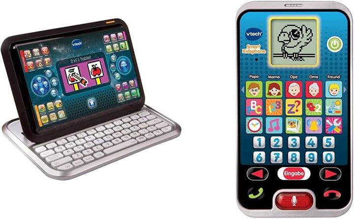 Vtech 80-155504 Tablet 2-in-1, White/Black & 80-139304 - Smart Kid's Phone weiss/black Bundle mit Sm