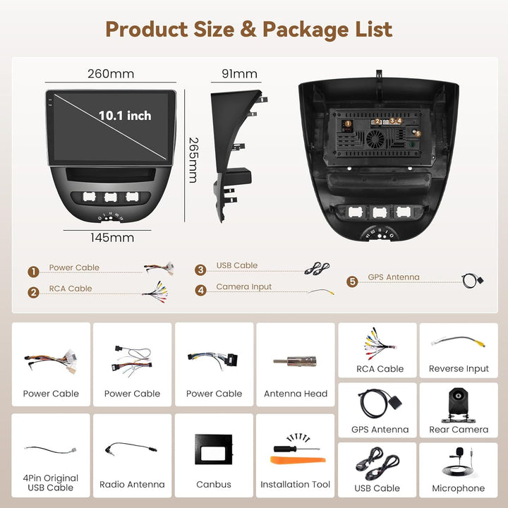 Hikity Android 15 4+128G Autoradio für Toyota Aygo/Peugeot 107/Citroen C1 2004-2014 mit 10,1 Zoll In