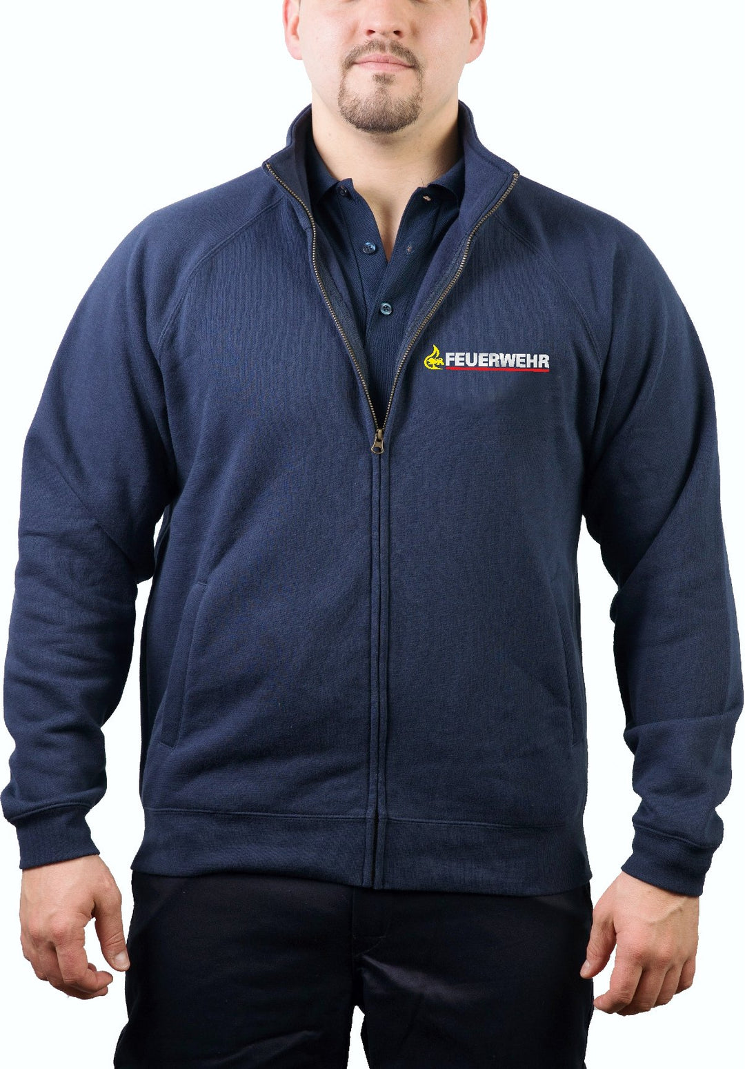 feuer1 Sweatjacke Navy, BaWü Stauferlöwe nach VwV auf der Vorderseite XL Navy, XL Navy
