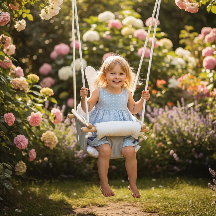 Tulano Hop 33 Grey | Baby Schaukel Hängesitz Indoor & Outdoor | Ab 6 Monaten | Mit Sicherheitsgurt &