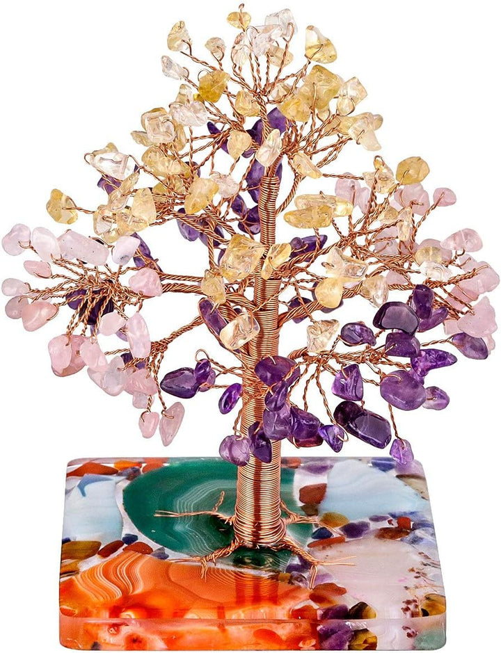 mookaitedecor Natürliche Mehrfarbiger Crystal Money Tree Figur für Wohnkultur, handgemachte Kupfer g