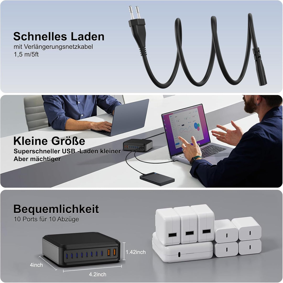 1000W USB C Ladegerät Mehrfach, GaN V 10 Ports USB Ladegerät Mehrfach, 1000W 10-Port Schnellladegerä