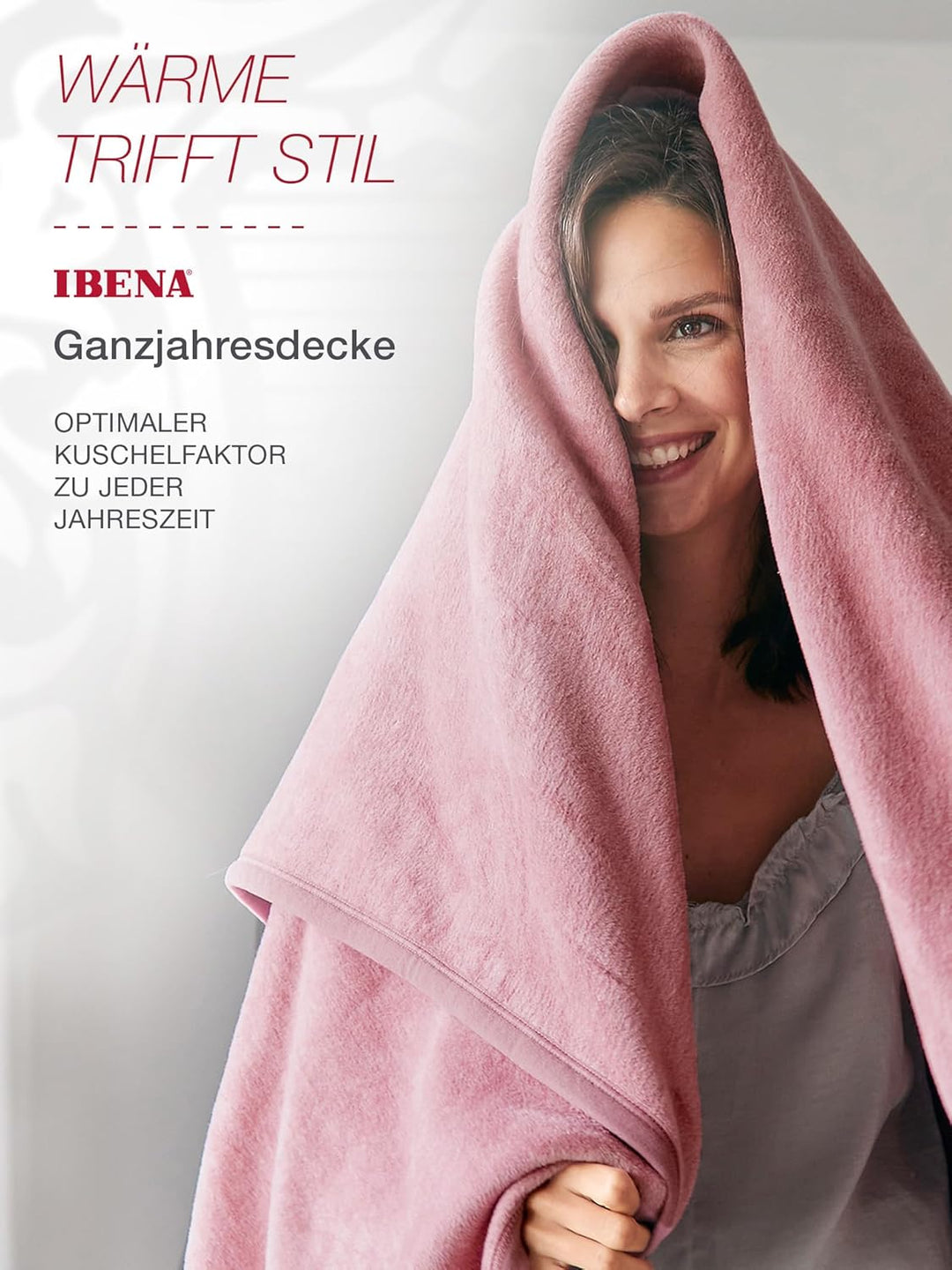 Ibena Porto Kuscheldecke 150x200 cm - Wolldecke rosa einfarbig, pflegeleichte Baumwollmischung, kusc