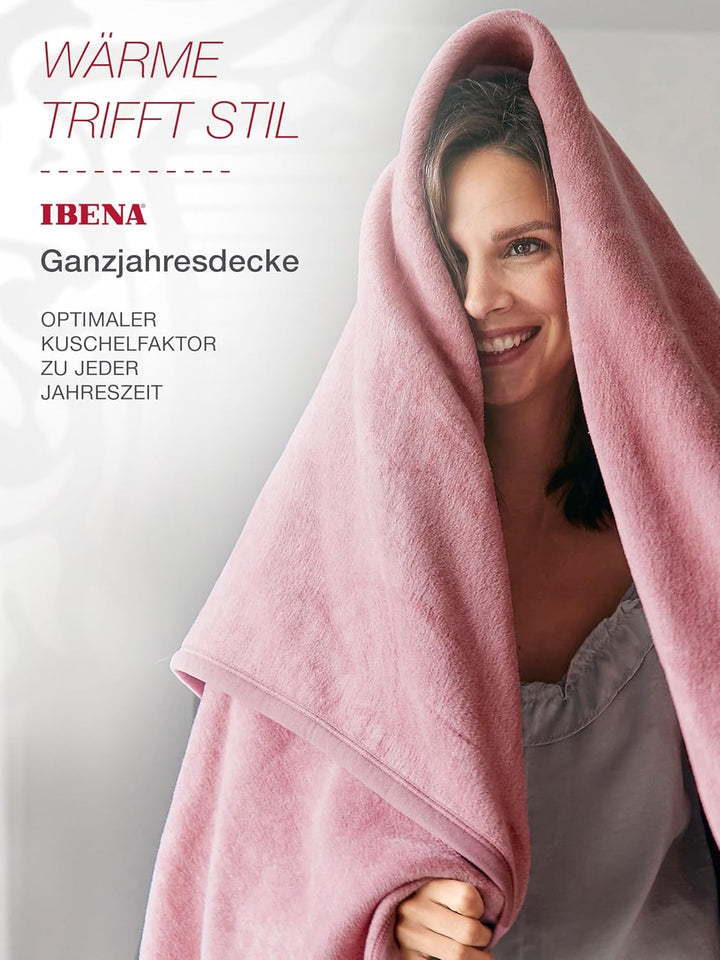 Ibena Porto Kuscheldecke 150x200 cm - Wolldecke rosa einfarbig, pflegeleichte Baumwollmischung, kusc