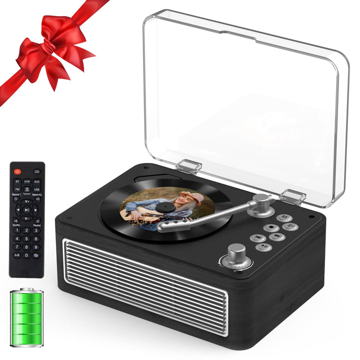 Gueray Tragbarer Bluetooth CD-Player mit Lautsprechern 3600mAh Wiederaufladbarer Vintage CD Spieler