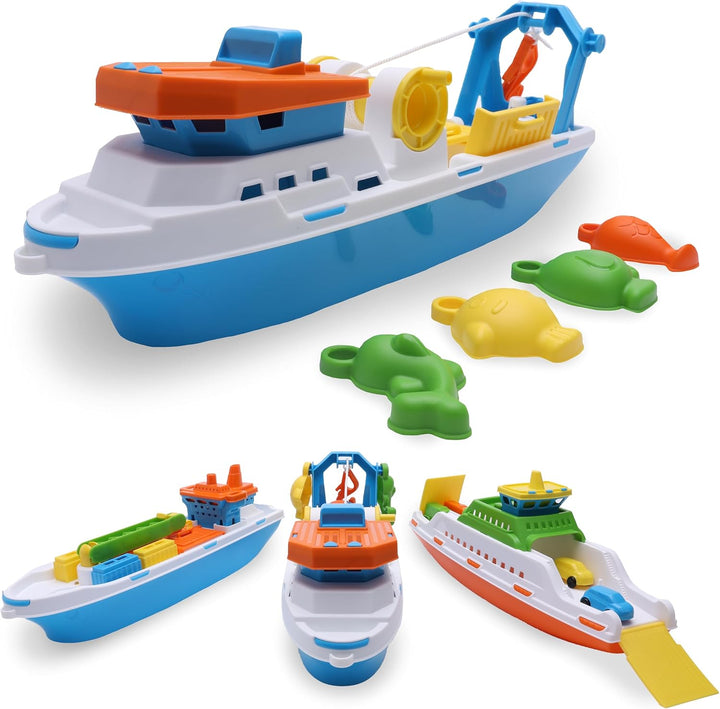 Toyland® 40cm (16") Buntes Fischerboot mit Beweglichen Türen, Angelhaken und 4 Plastikfischen – Schw
