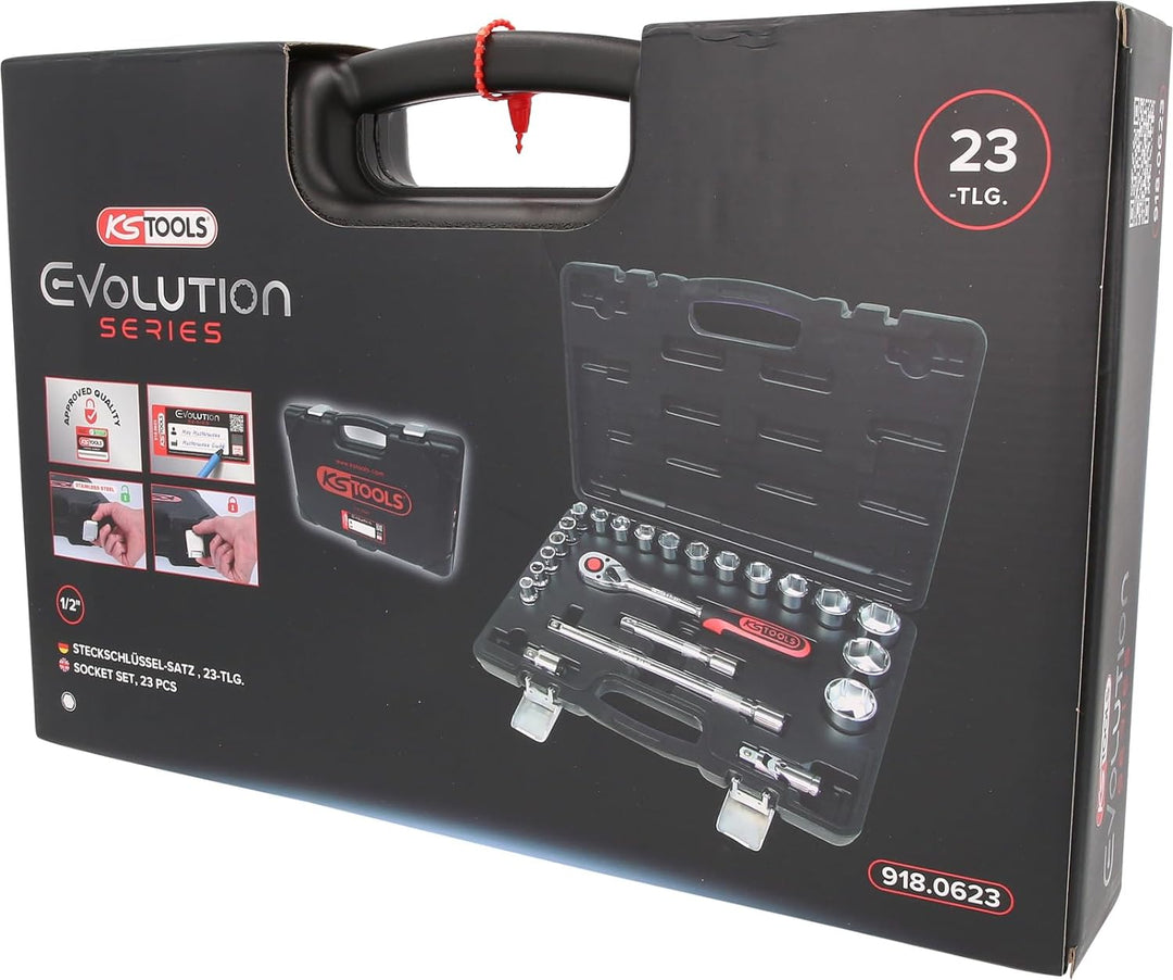 KS Tools 918.0623 1/2 Zoll CHROMEplus Steckschlüssel-Satz | inklusive Umschaltknarre, 72-Zahn | hoch