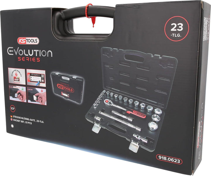 KS Tools 918.0623 1/2 Zoll CHROMEplus Steckschlüssel-Satz | inklusive Umschaltknarre, 72-Zahn | hoch