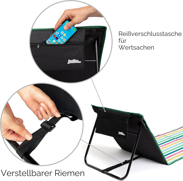 just be... Strandmatte mit Rückenlehne klappbar – leichte, gepolsterte Strandliege faltbar mit Reiss