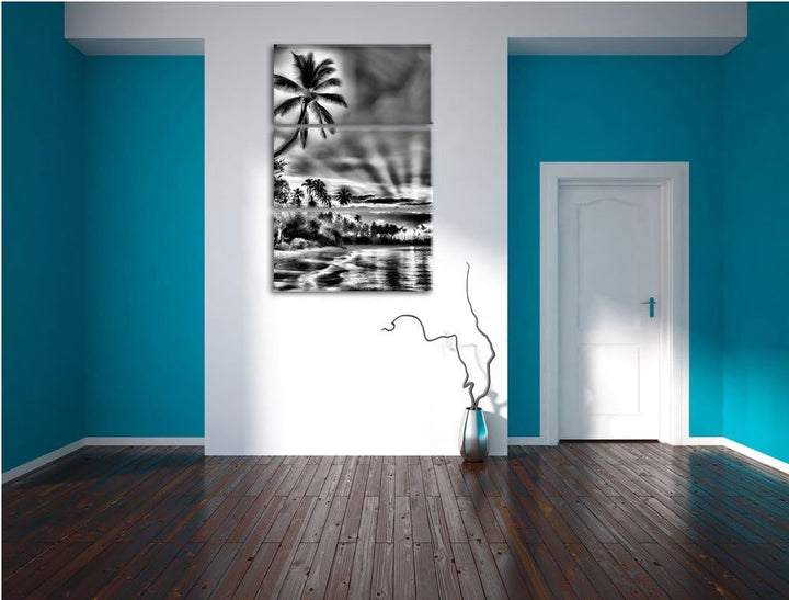 Pixxprint Palmen am Strand als Leinwandbild/Grösse: 3 Teilig (120x80) cm/Wandbild/Kunstdruck/fertig