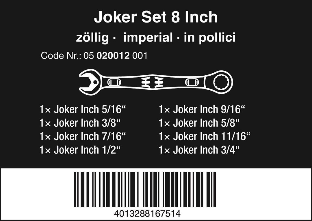 Wera 05020012001 6000 Joker 8 Imperial Set 1, Joker Maul-Ringratschenschlüssel-Satz, zöllig, 8-teili