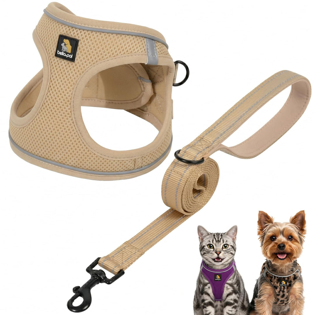 BELLA &amp; PAL Hundegeschirr Kleine Hunde mit Leine, Step-in Geschirr aus Air Mesh, Anti Zug Reflektier