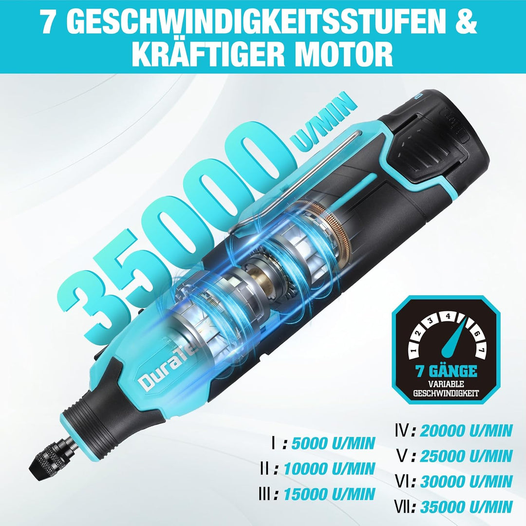 DURATECH 12V Kabellos Drehwerkzeug Set, Multifunktionswerkzeug mit 118 Zubehörteilen, mit 7 einstell